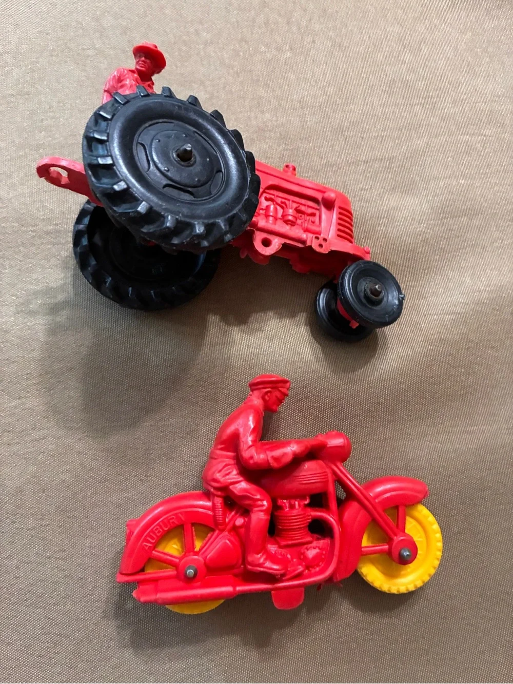 Vintage Rubber Tractor and Motorcycle Toys